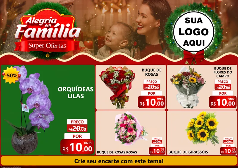 Modelo de Encarte para Encarte A4 Horizontal com o tema Alegria Em Família - Super Ofertas para Floricultura e jardim