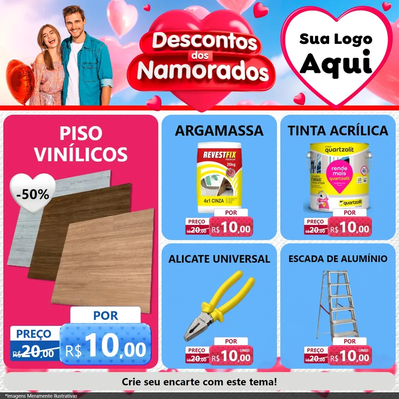Modelo de Rede Social para Feed Facebook com o tema Descontos dos Namorados para Material para Construção
