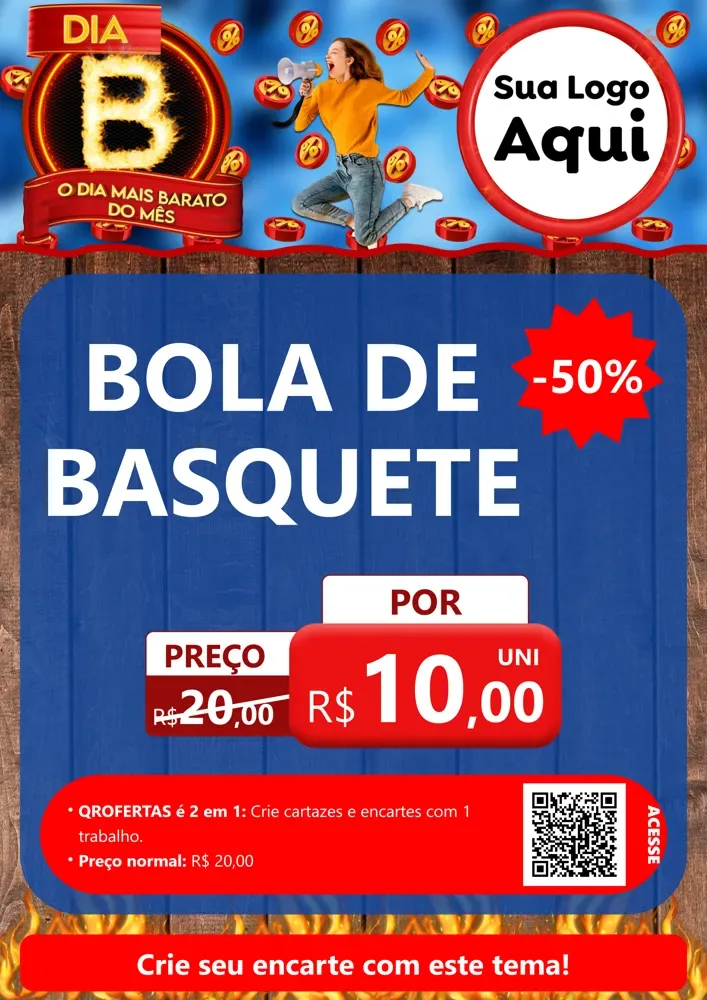 Modelo de Cartaz para Cartaz A4 Vertical com o tema Dia B - O Dia Mais Barato Do Mês para Artigos Esportivos