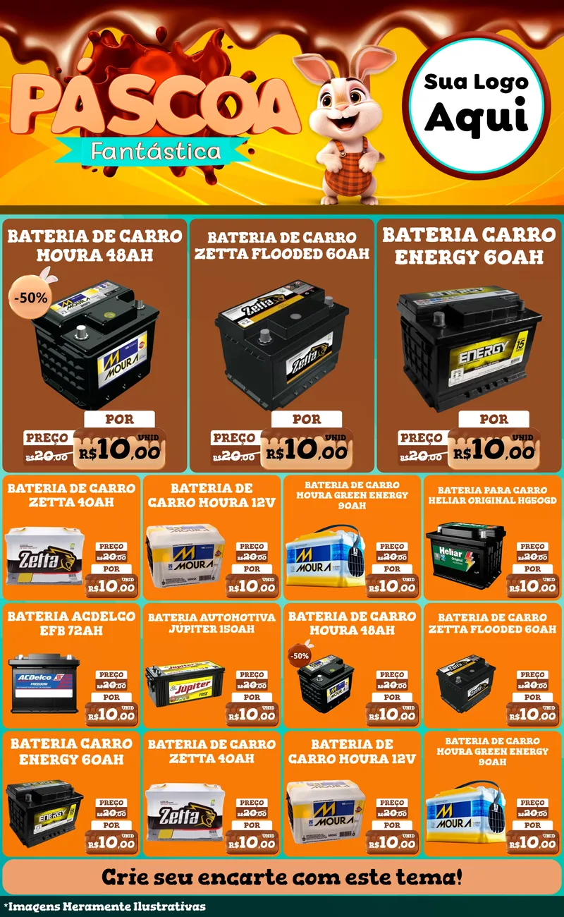Modelo de Encarte para Encarte Grande com o tema Páscoa Fantástica para Baterias Elétricas