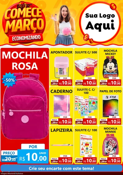 Modelo de Encarte para Encarte A4 Vertical com o tema Comece Março Economizando para Papelaria