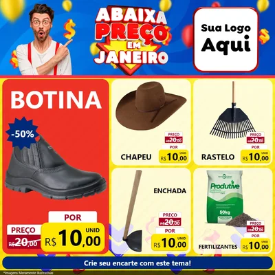 Modelo de Rede Social para Feed Facebook com o tema Abaixa Preço em Janeiro para Agropecuária