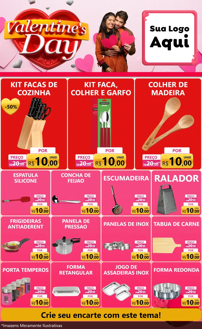 Modelo de Encarte para Encarte Grande com o tema Valentine's Day para Utilidades Domésticas