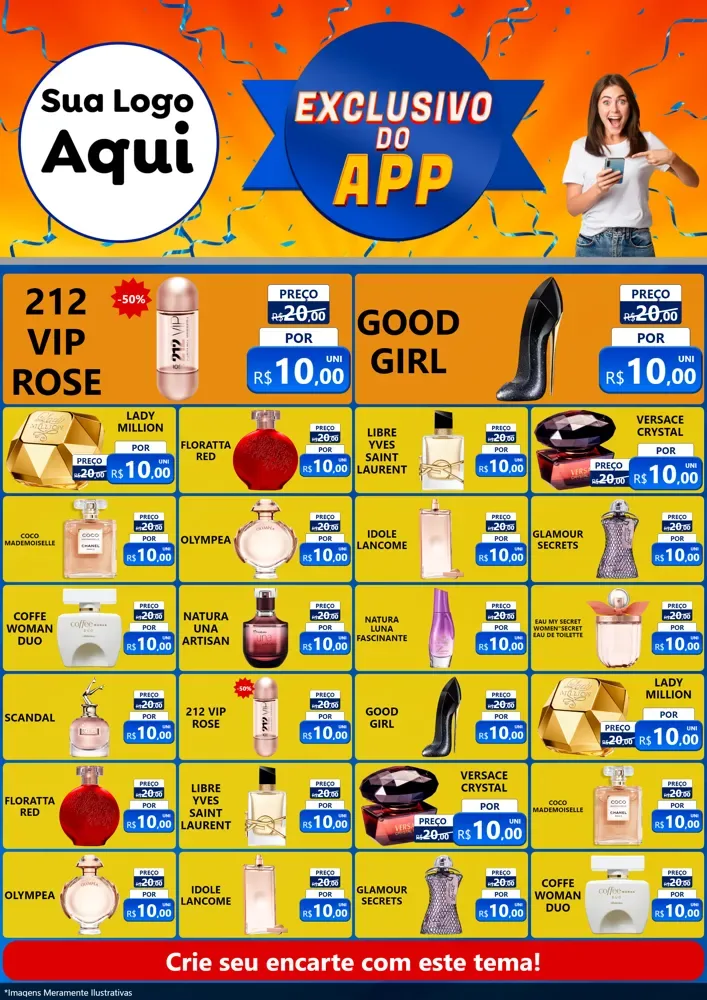Modelo de Encarte para Encarte A4 Vertical com o tema Exclusivo do Aplicativo para Perfumes