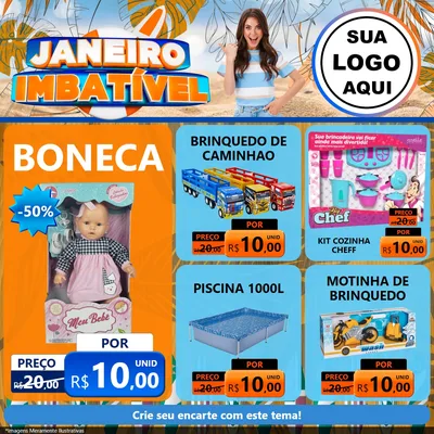Modelo de Rede Social para Feed Facebook com o tema Janeiro Imbatível para Brinquedos