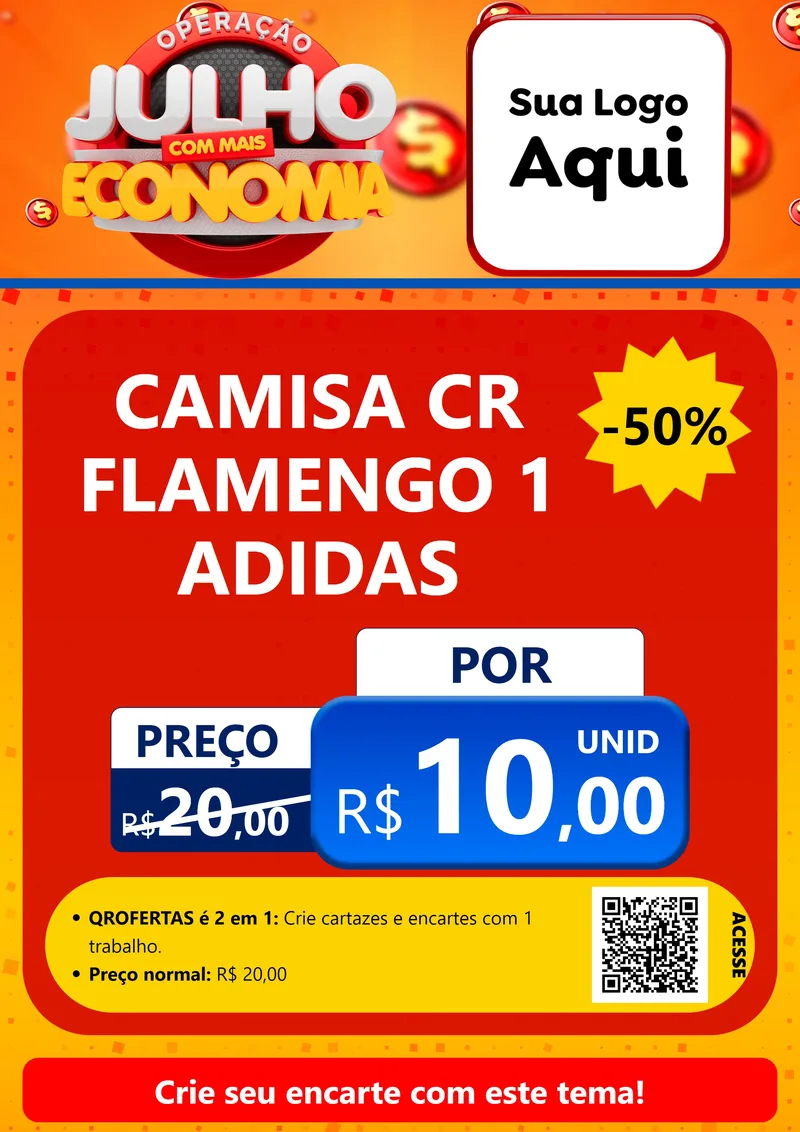 Modelo de Cartaz para Cartaz A4 Vertical com o tema Operação Julho Com Mais Economia para Roupas e acessórios