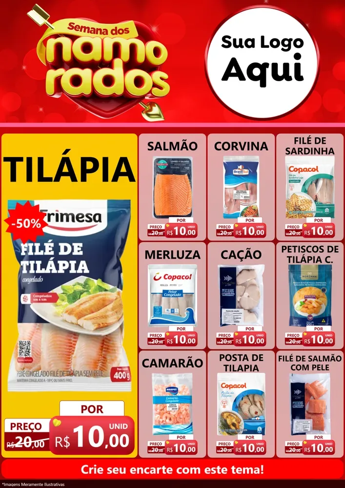Modelo de Encarte para Encarte A4 Vertical com o tema Semana dos namorados para Peixaria
