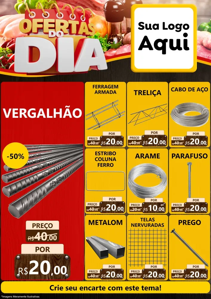 Modelo de Encarte para Encarte A4 Vertical com o tema Ofertas do Dia para Ferragens