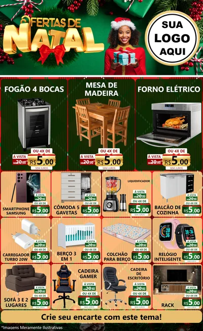 Modelo de Encarte para Encarte Grande com o tema Ofertas de Natal para Móveis e Eletro