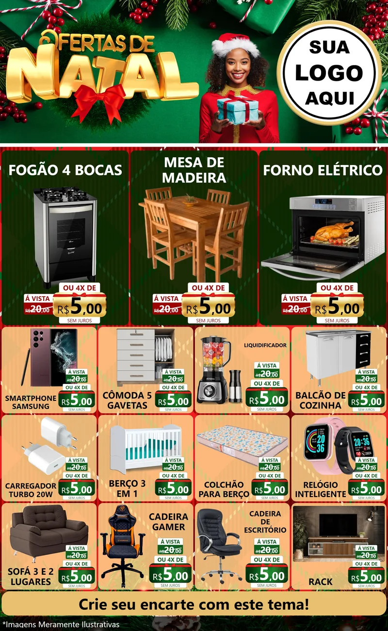 Modelo de Encarte para Encarte Grande com o tema Ofertas de Natal para Móveis e Eletro