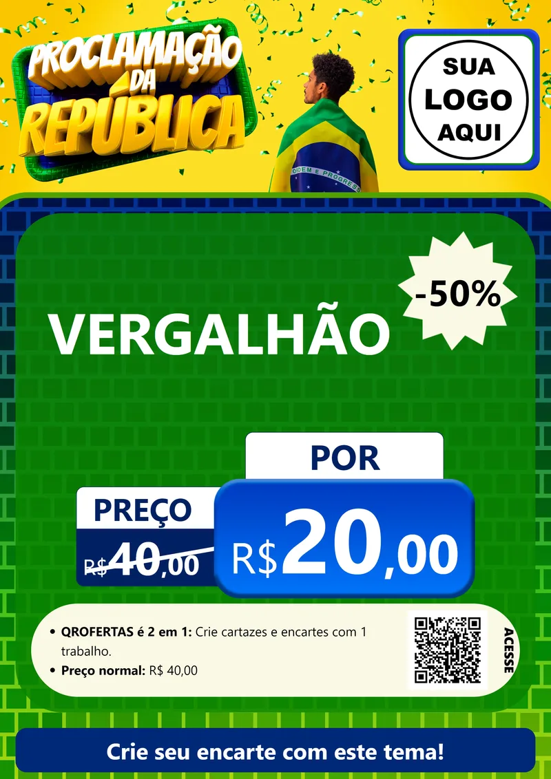 Modelo de Cartaz para Cartaz A4 Vertical com o tema Proclamação da República para Ferragens