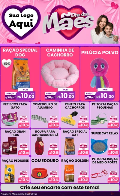 Modelo de Encarte para Encarte Grande com o tema Dia das Mães para Pet Shop
