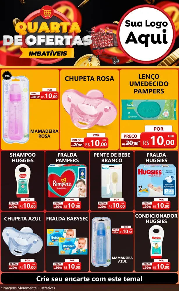 Modelo de Encarte para Encarte Grande com o tema Quarta de Ofertas Imbatíveis para Bebês