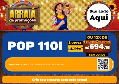 Modelo de Cartaz para Cartaz A4 Horizontal com o tema Arraiá de Promoções para Concessionaria de Motos