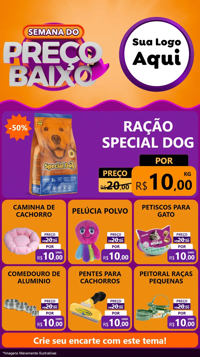Modelo de Rede Social para Stories com o tema Semana do Preço Baixo para Pet Shop