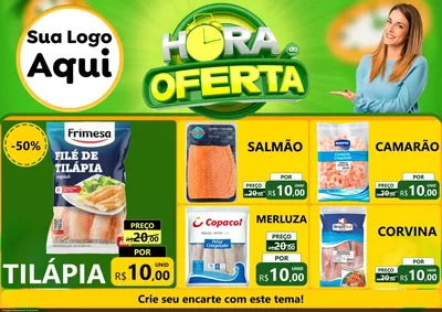 Modelo de Encarte para Encarte A4 Horizontal com o tema Hora da Oferta para Peixaria