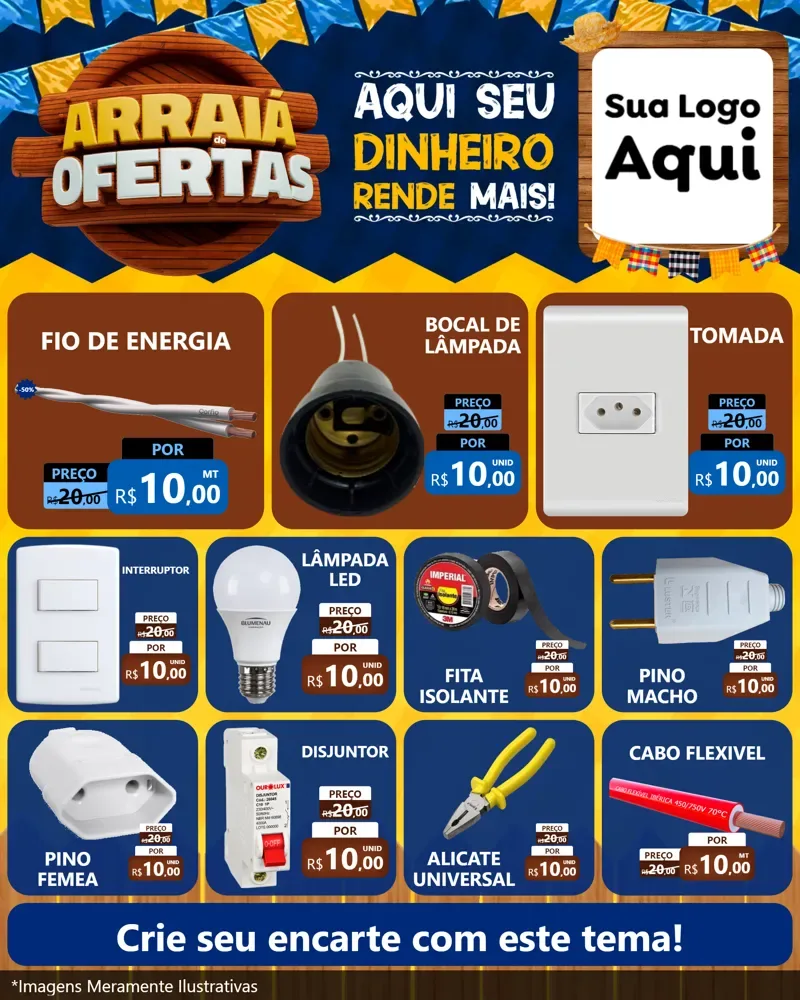 Modelo de Rede Social para Feed Instagram com o tema Arraiá de Ofertas - Junina para Materiais Elétricos