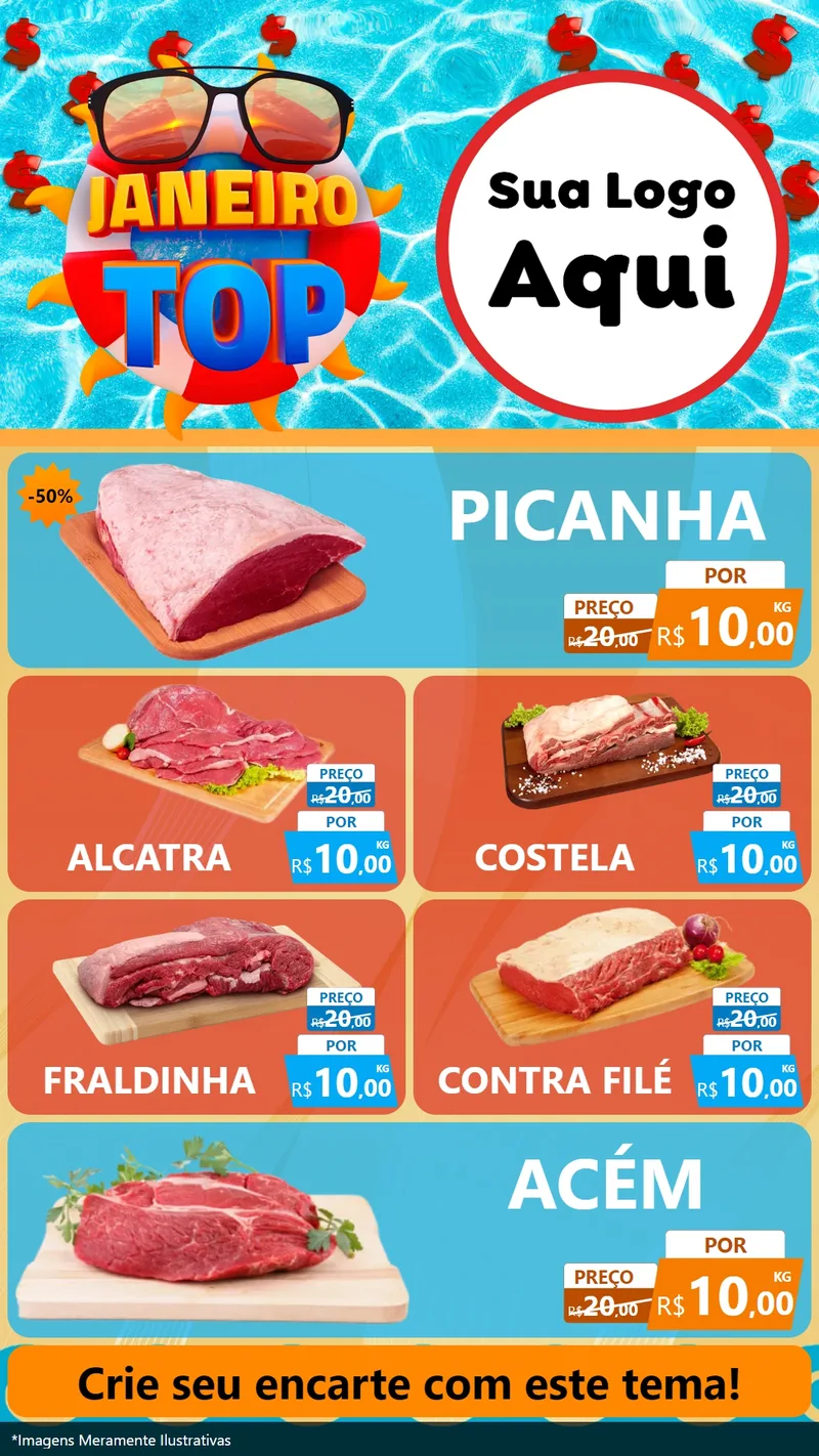 Modelo de TV para TV Vertical com o tema Janeiro Top para Açougue