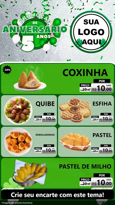 Modelo de TV para TV Vertical com o tema Promoção de Aniversário - 5 Anos para Salgadaria