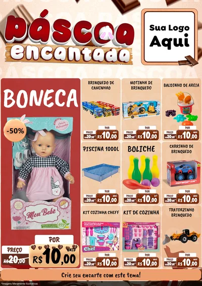 Modelo de Encarte para Encarte A4 Vertical com o tema Páscoa Encantada para Brinquedos
