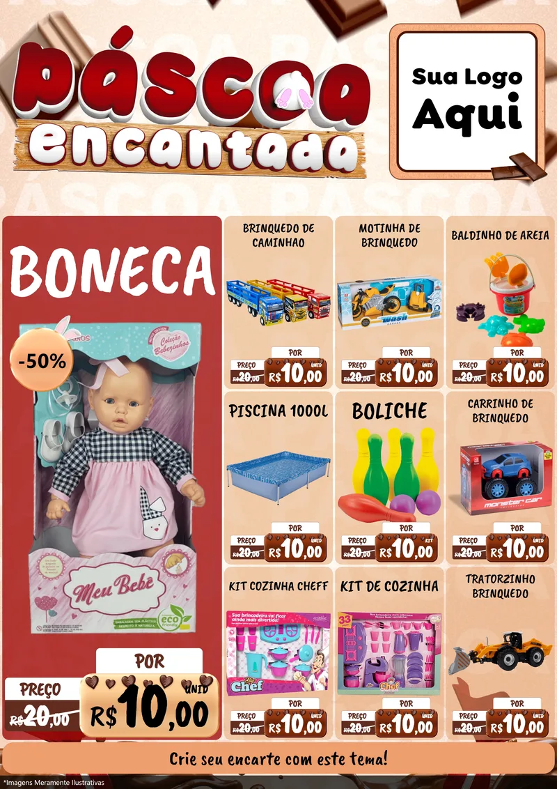 Modelo de Encarte para Encarte A4 Vertical com o tema Páscoa Encantada para Brinquedos