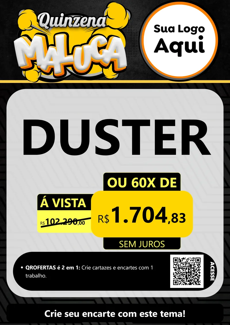 Modelo de Cartaz para Cartaz A4 Vertical com o tema Quinzena Maluca para Concessionaria de Carros