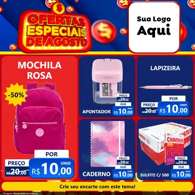 Modelo de Rede Social para Feed Facebook com o tema Ofertas Especiais de Agosto para Papelaria