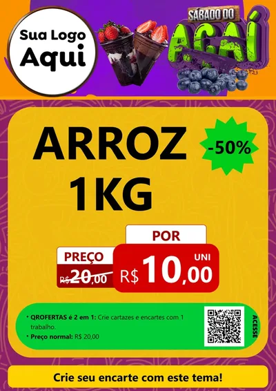 Modelo de Cartaz para Cartaz A4 Vertical com o tema Sábado do Açaí para Supermercado