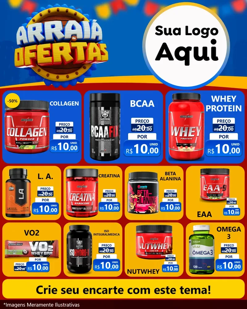 Modelo de Rede Social para Feed Instagram com o tema Arraiá de Ofertas - Junina para Suplementos alimentares