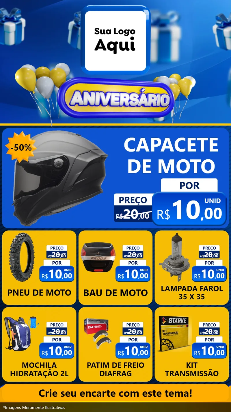 Modelo de Rede Social para Stories com o tema Aniversário para Moto peças