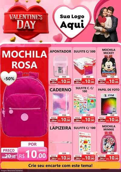 Modelo de Encarte para Encarte A4 Vertical com o tema Valentine's Day para Papelaria