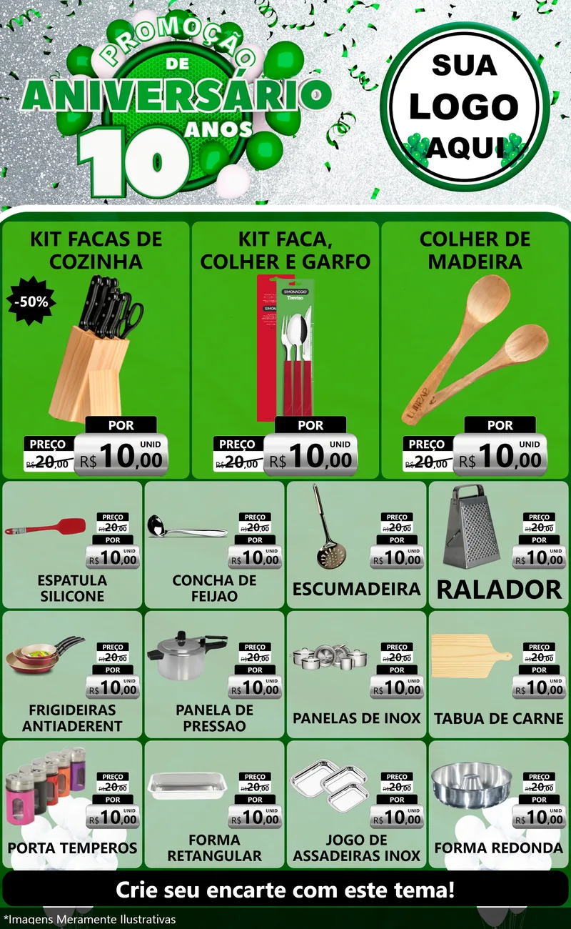 Modelo de Encarte para Encarte Grande com o tema Promoção de Aniversário - 10 Anos para Utilidades Domésticas