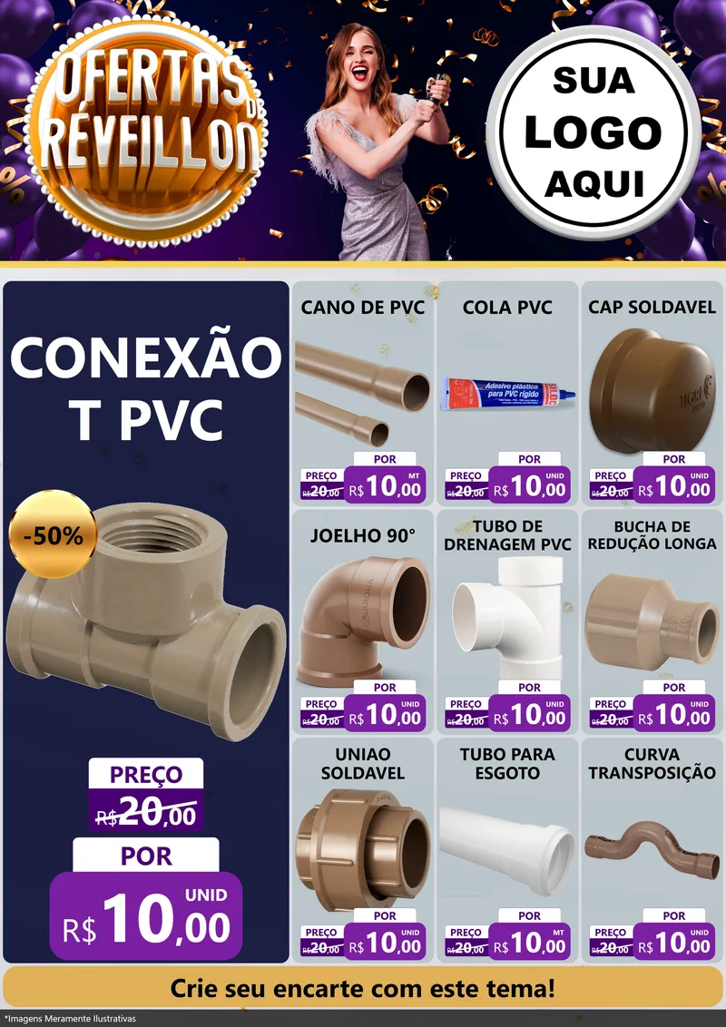 Modelo de Encarte para Encarte A4 Vertical com o tema Ofertas de Réveillon para Tubos e conexões
