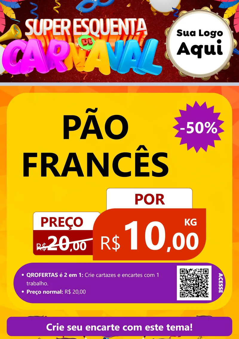 Modelo de Cartaz para Cartaz A4 Vertical com o tema Super Esquenta de Carnaval para Padaria
