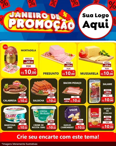 Modelo de Rede Social para Feed Instagram com o tema Janeiro de Promoção para Frios e Laticínios