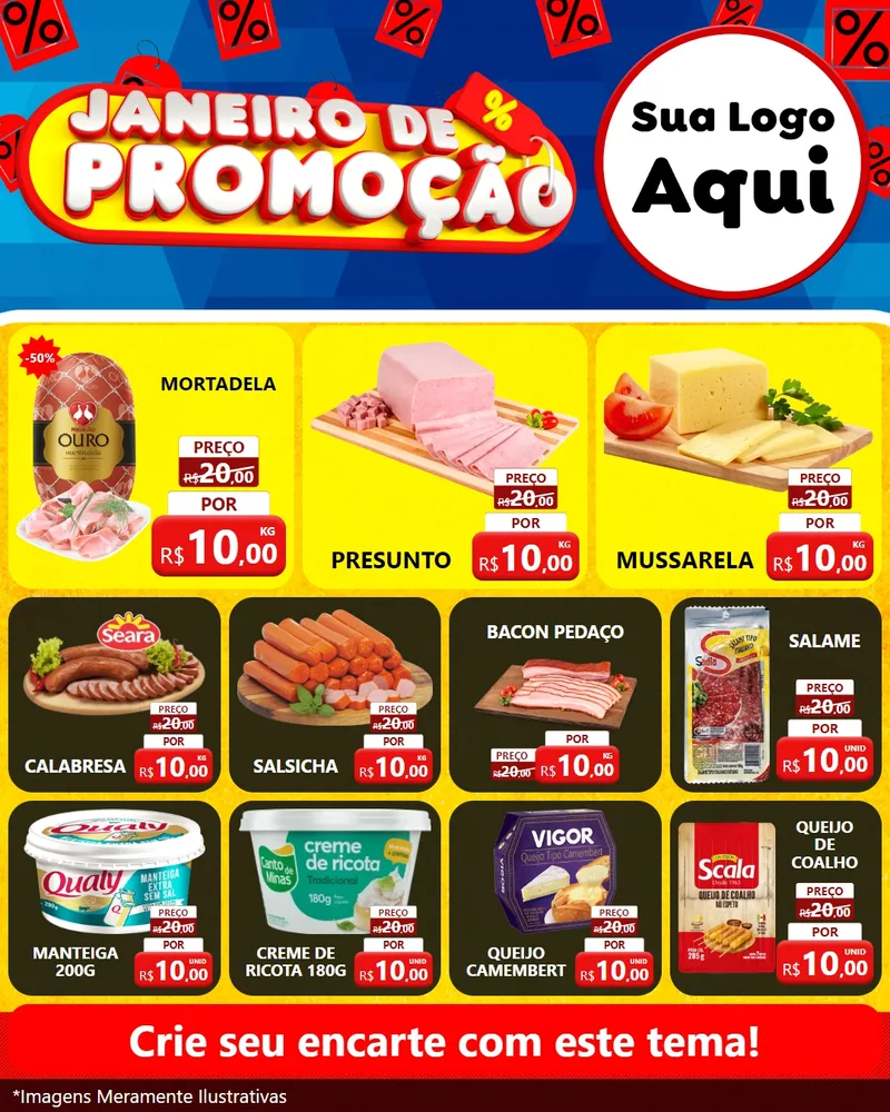 Modelo de Rede Social para Feed Instagram com o tema Janeiro de Promoção para Frios e Laticínios