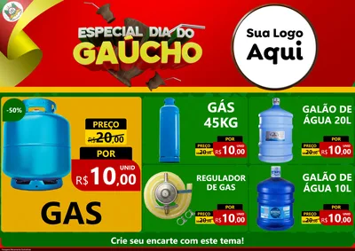 Modelo de Encarte para Encarte A4 Horizontal com o tema Especial Dia do Gaúcho para Água e gás