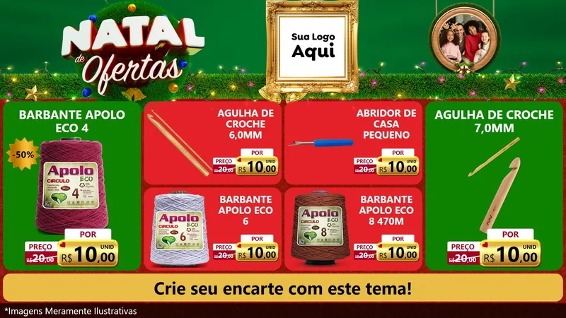 Modelo de TV para TV Horizontal com o tema Natal de Ofertas para Armarinho e Aviamentos