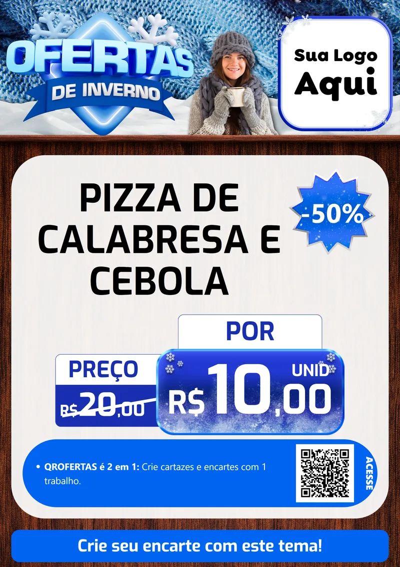 Modelo de Cartaz para Cartaz A4 Vertical com o tema Ofertas de Inverno para Pizzaria