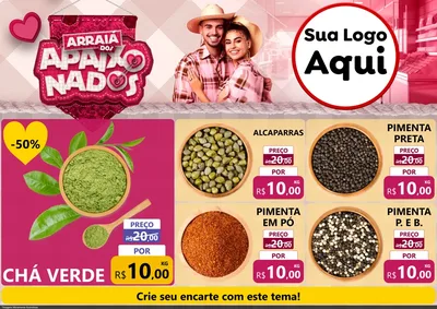 Modelo de Encarte para Encarte A4 Horizontal com o tema Arraiá dos Apaixonados - Junina para Produtos Naturais