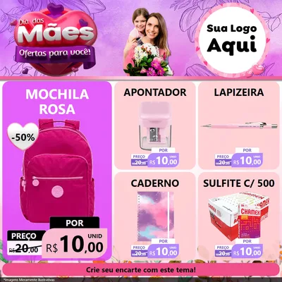 Modelo de Rede Social para Feed Facebook com o tema Dia das Mães Ofertas para Você! para Papelaria