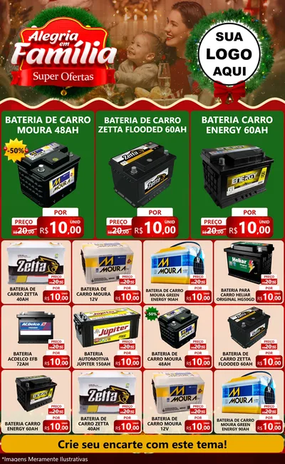 Modelo de Encarte para Encarte Grande com o tema Alegria Em Família - Super Ofertas para Baterias Elétricas