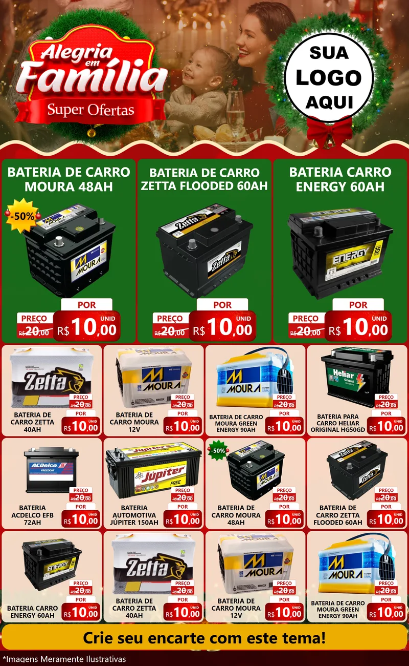 Modelo de Encarte para Encarte Grande com o tema Alegria Em Família - Super Ofertas para Baterias Elétricas