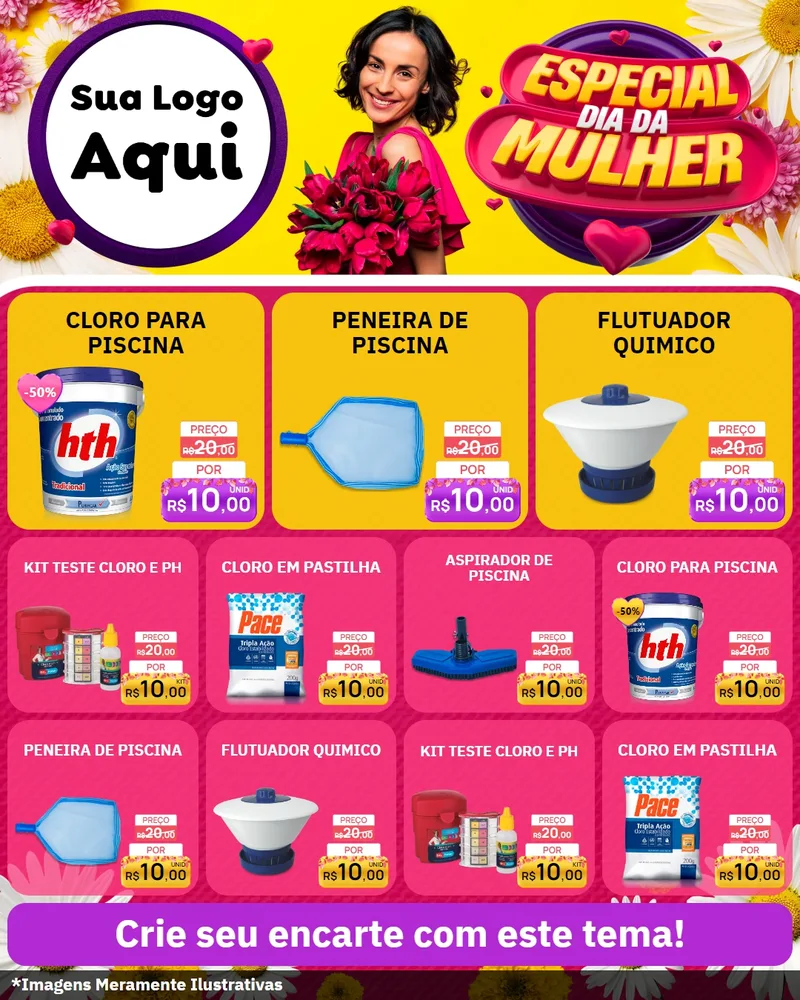 Modelo de Rede Social para Feed Instagram com o tema Especial Dia da Mulher para Produtos para Piscina