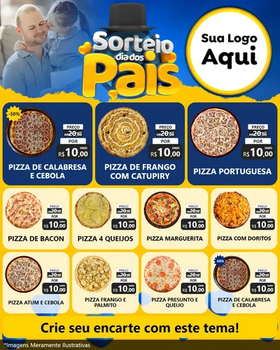 Modelo de Rede Social para Feed Instagram com o tema Sorteio Dia Dos Pais para Pizzaria