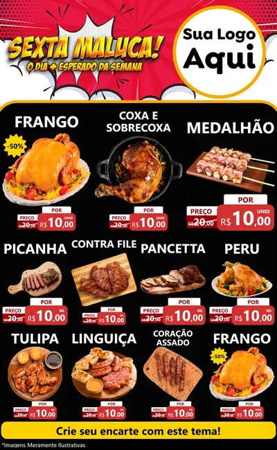 Modelo de Encarte para Encarte Grande com o tema Sexta Maluca! para Assados