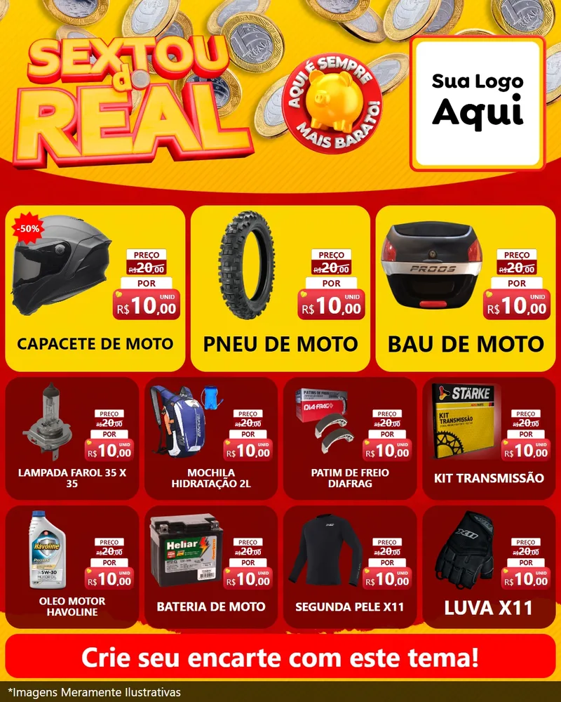 Modelo de Rede Social para Feed Instagram com o tema Sextou do Real para Moto peças
