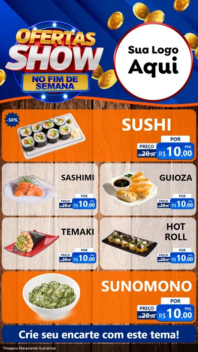 Modelo de TV para TV Vertical com o tema Ofertas Show No Fim De Semana para Comida japonesa