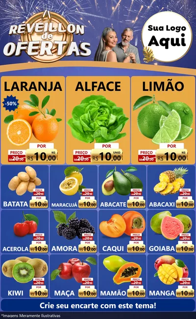 Modelo de Encarte para Encarte Grande com o tema Réveillon de Ofertas para Hortifrúti