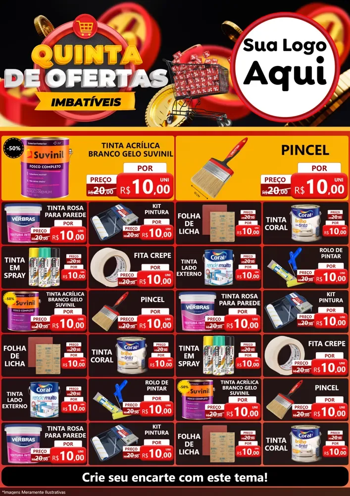 Modelo de Encarte para Encarte A4 Vertical com o tema Quinta de Ofertas Imbatíveis para Tintas e Ferramentas